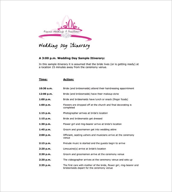 Wedding itinerary template for mac